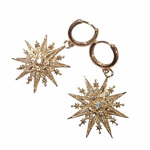 Gold and zirconia starburst earrings; amazing quality; nwot
